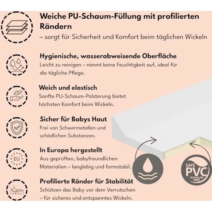 Wickelauflage 70x47 cm, Grau mit Tieren – abwaschbar & weich, profilierte Ränder für mehr Sicherheit – Wickeltischauflage für Wickelkommode – Baby Wickelunterlage mit Komfortfüllung – Bild 4