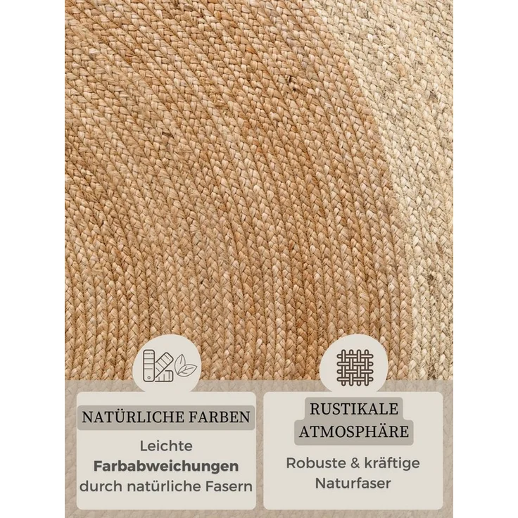 HANSE Home Teppich Looma Juteteppich, rund, Höhe: 9 mm, 100% Jutefaser, Natur, Wohnzimmer, Esszimmer, Flur, Boho, Skandi – Bild 4