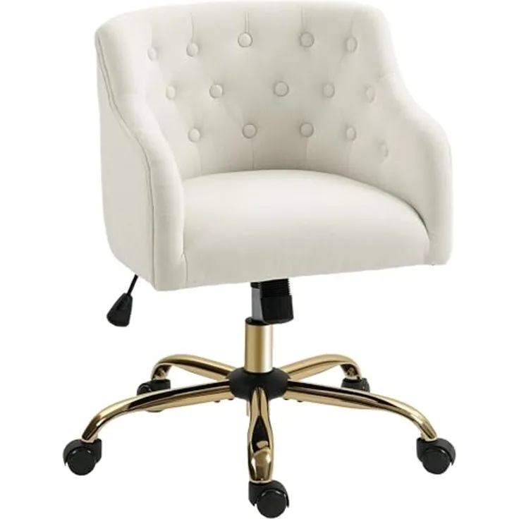 HOMCOM Bürostuhl Gepolsterter Schreibtischstuhl in Leinenoptik (360° drehbar Relaxsessel mit Räder, 1 St), höhenverstellbar, Beige, 54 x 52 x 73-81 cm