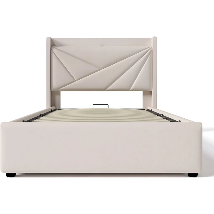 TavilaEcon Boxspringbett mit Bettkasten und USB Typ C beige Liegefläche 90 × 200 cm – Modell 202197AAB – Bild 3