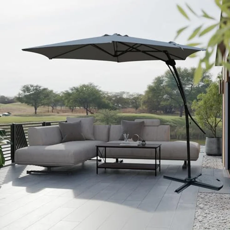 Mojawo Easy Push-Up Ampelschirm, Gartenschirm Anthrazit Ø3,50m mit stabiler Stahlkonstruktion und wetterfestem Polyesterbezug – Bild 2