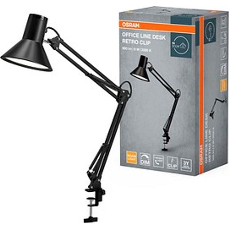 OSRAM Office Line Desk Retro Clip Tischlampe, 9 W, schwarz, dimmbar, warmweiß, mit Tischklemme