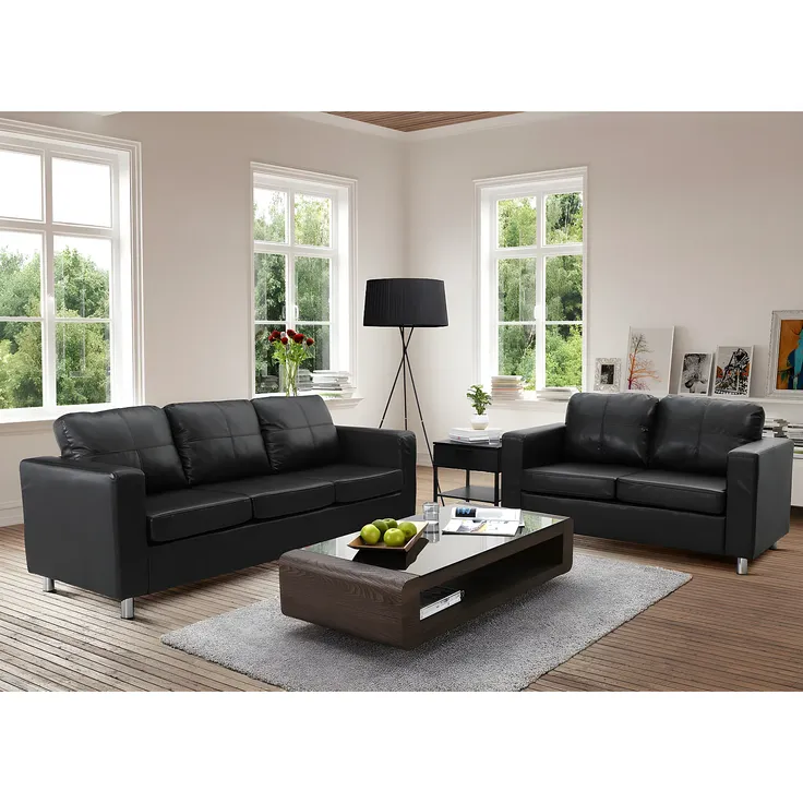 Vente-unique - Couchgarnitur 3+2 - Kunstleder - Schwarz - ACKLEY