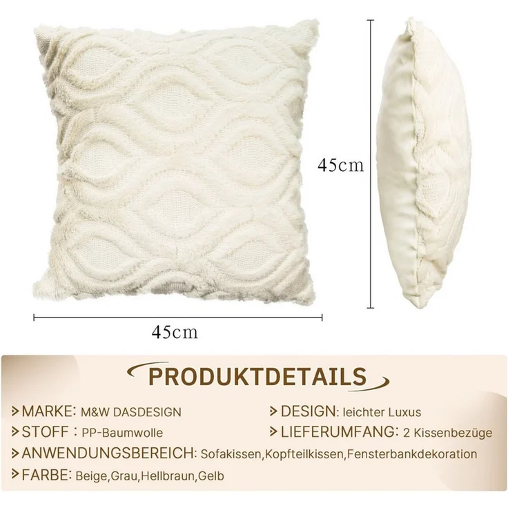 M&W DAS DESIGN Kissenbezüge Kissenbezug Zierkissenbezüge PP-Baumwolle 45x45cm 2er – Bild 2