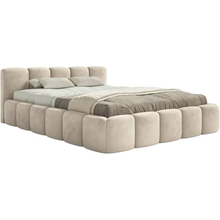 Selsey Polsterbett 160x200 cm Modernes Design, Stabiler Metallrahmen mit Gasdruckfedern Piano-Veloursstoff in Hellbeige Bett mit Bettkasten Maximale Belastung 250 kg – Bild 3