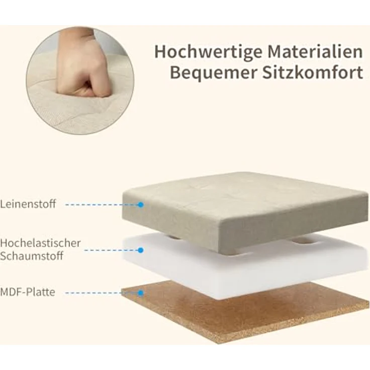 Zedelmaier Sitzhocker mit Stauraum, Hocker mit Beinen, Aufbewahrungsbox mit Deckel,Fußhocker, bis 150 kg belastbar, für Eingang, Wohnzimmer, Schlafzimmer (Beige) – Bild 7
