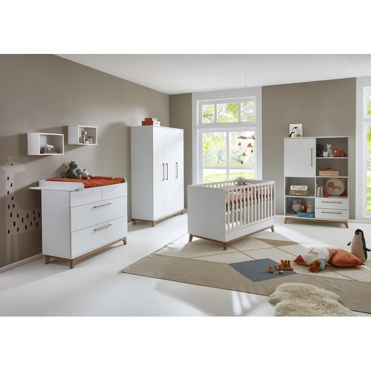 Babymöbel-Megaset »Lina« 6-teilig,Soft-Close, Kreideweiß / Walnuss, Arthur Berndt