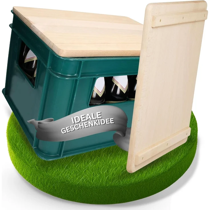 elasto Flaschenträger Bierkastensitz "Woody" - 2in1 Hocker & Schneidebrett – Bild 1