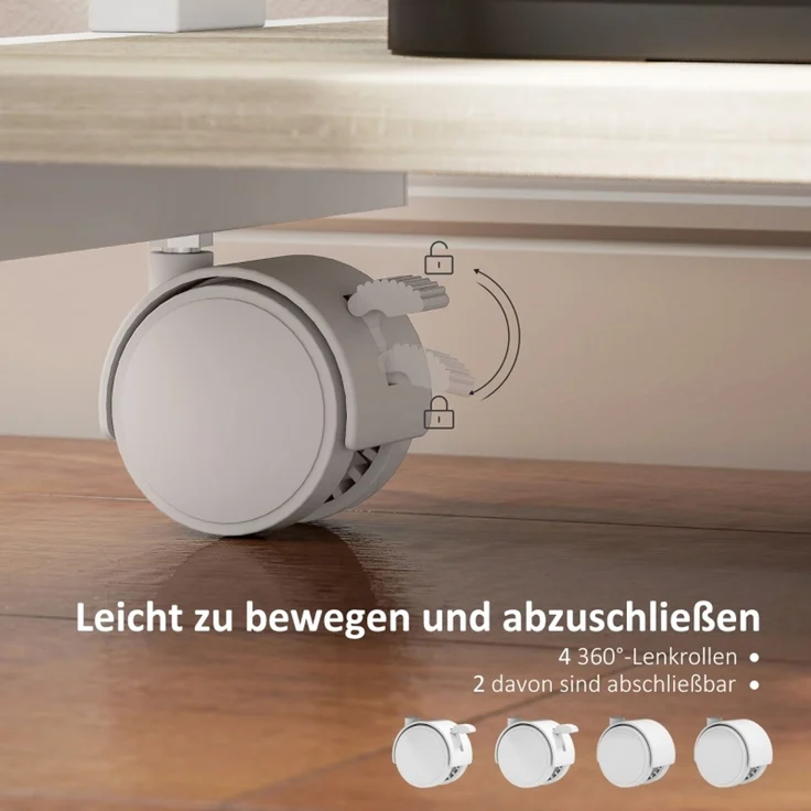 Roll-Schreibtisch mit Schublade und Regalen, 4 Räder, kompakt, Spanplatte, Metall--Eiche--56x51x79cm--YOUDENOVA – Bild 5