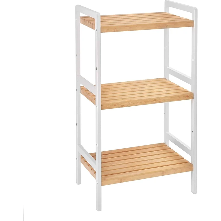 3-stöckiges Bambusregal für Badezimmer, Küche, Schlafzimmer, 45 x 31,5 x 80 cm, natürliche Maserung und weiß BCB73Y – Bild 1