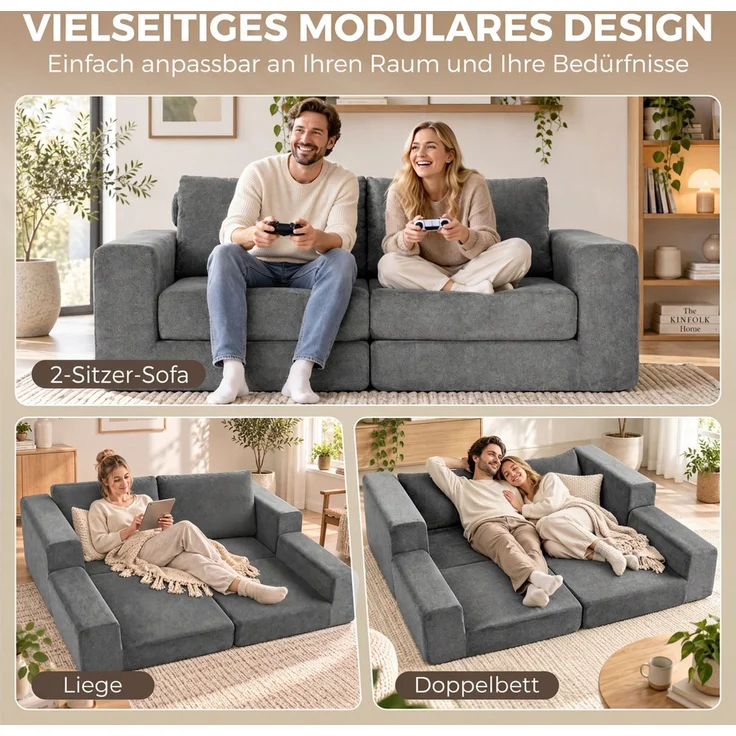 HOMCOM Schlafsofa, Polyester, Grau, 208 x 181 x 58 cm – Bild 4