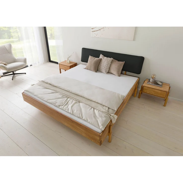 Bett Eiche 200x200x94 natur geölt, Kopfteil anthrazit KIEL #04 – Bild 2