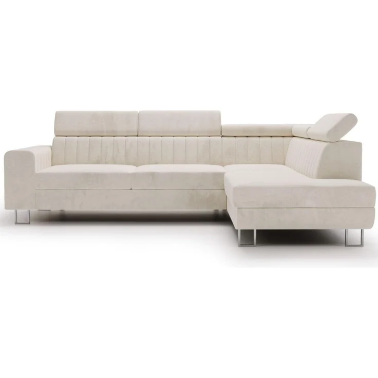 GrainGold Ecksofa mit Schlaffunktion und Bettkasten BERONA L - 255x190 cm, Beige, verstellbare Kopfstützen, Samt – Bild 4