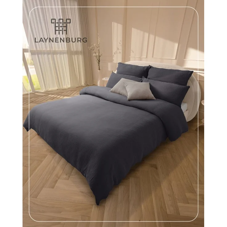 Laynenburg Bettwäsche Musselin aus 100% Baumwolle in 135x200 oder 155x220 cm, atmungsaktiv & bügelfrei – 2 lagig mit Reißverschluss & Haltebändern – Bild 2