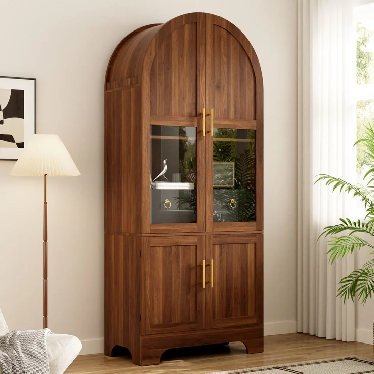 Vitrine 76 x 40 x 180 cm aus MDF und Spanplatte, mit Bogenfront, Glas und LED-Beleuchtung – Bild 3