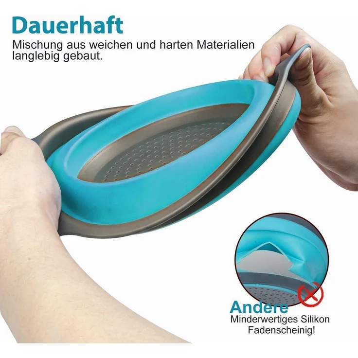 Faltbarer Seiher Sieb Küche Silikon Klappbar Abtropfsieb Nudelsieb Set Blau 3 – Bild 3