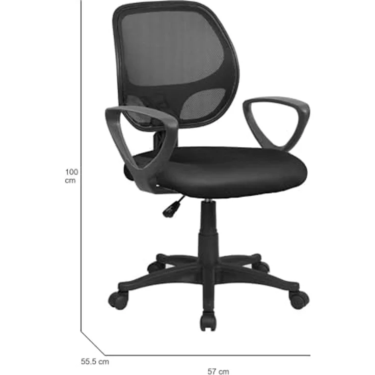 Dmora - Stuhl mit Rädern Geraldton, Mesh-Arbeitsstuhl mit Armlehnen, ergonomischer Bürositz, 56x57h88/100 cm, Schwarz – Bild 3