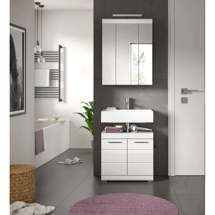 Xonox Scout Badkombination (B/H/T: 60x191x34 cm) in weiß Nachbildung und weiß Hochglanz tiefzieh – Bild 6