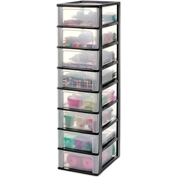 Iris Ohyama, Schubladenschrank, Schubladencontainer, 8 Schubladen mit 7 L, Format A4, durchsichtige Schubladen, Büro, Wohnzimmer - Organizer Chest OCH-2008 - Schwarz – Bild 2