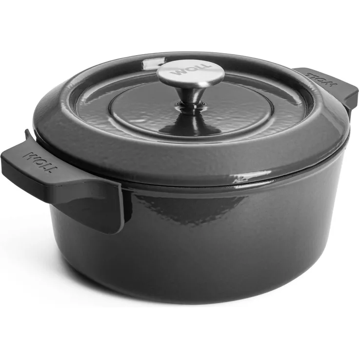 WOLL Iron Gusseisentopf Carbon Grey emailliert Ø 24 cm / 4,2 L Silikongriff alle Herdarten inkl. Induktion Selbstbasiert Spülmaschinenfest