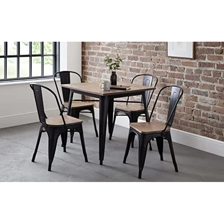 Julian Bowen 4er-Set Grafton-Metallstühle, Ulmenholz in Mokka und Schwarz – Bild 2