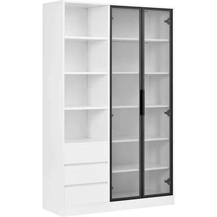 DESVIAE Sideboard Weiß aus MDF/PB – 100x160x35 cm – 3 Schubladen, LED-Beleuchtung – Bild 8