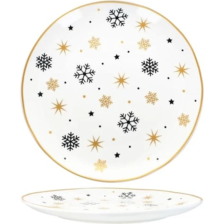 MamboCat Speiseteller 6x Stars schwarz & gold Speiseteller Steingut 6 Personen Essteller, Weihnachtsgeschirr, Weihnachten, Weihnachtsset, Geschirr – Bild 4