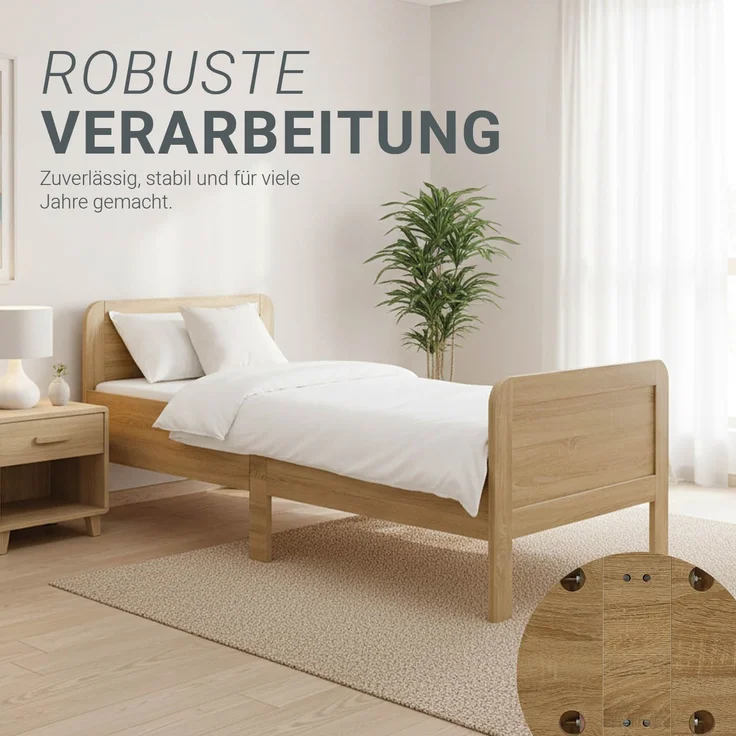 Komfortbett 90x200 Seniorenbett Höhenverstellbar Holzbett Eiche Einzelbett Hohes Bett Bettgestell – Bild 7