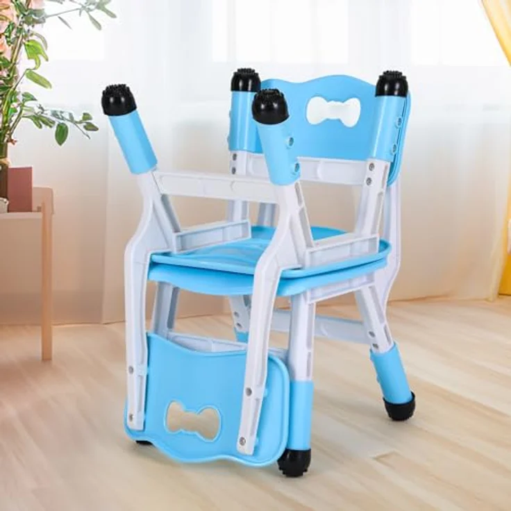 Clevich Kinder Schreibtischstuhl 2PCS, Kinderstuhl Plastik bis 100KG, Kinder Stuhl Höhenverstellbar, mit Rückenlehne, ab 2 Jahr, Schule, Kinderzimmer, Tagespflege, Kindermöbel,Blau – Bild 3