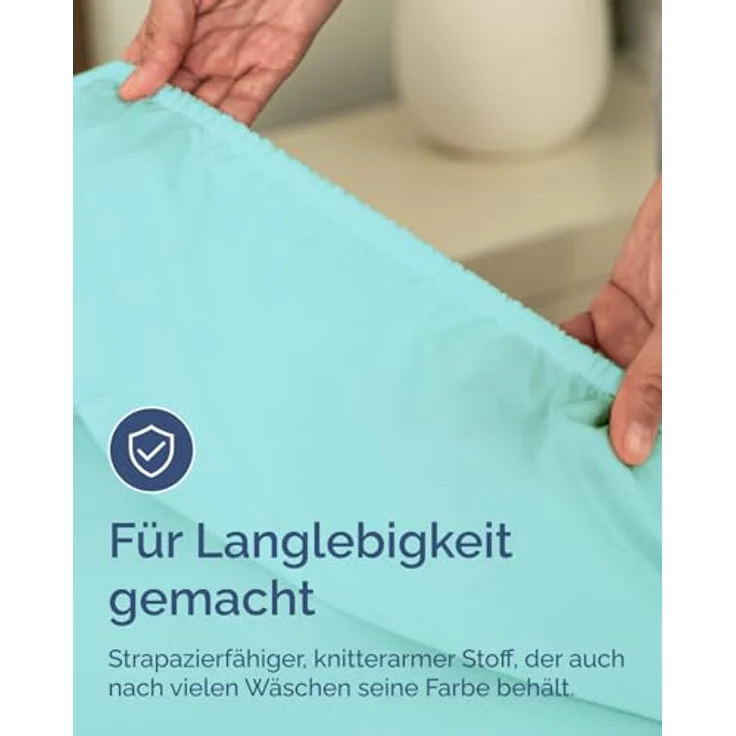 Spannbettlaken 90x190 - Mikrofaser Spannbetttuch 40cm (16") tief - Spa-Blau | Spannbetttuch, Boxspringbett, Weich, Knitterfrei, Bügelfrei, Atmungsaktiv, Hypoallergen, Rundumgummi, Gebürstet, OEKO-TEX – Bild 6