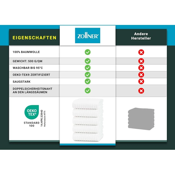 ZOLLNER 5er Set Duschtücher, Größe 70x140 cm, 100% Baumwolle, weiß – Bild 5