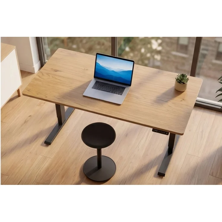 Höhenverstellbarer Schreibtisch KANTOR 140cm elektrisch Eiche Metallgestell – Bild 5