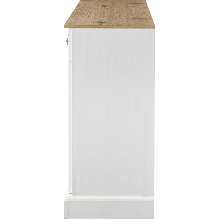 Sideboard Weiß mit Naturholz-Optik, 4 Türen 2 Schubladen, großer Stauraum, Wohnzimmer Anrichte Buffetschrank – Bild 9