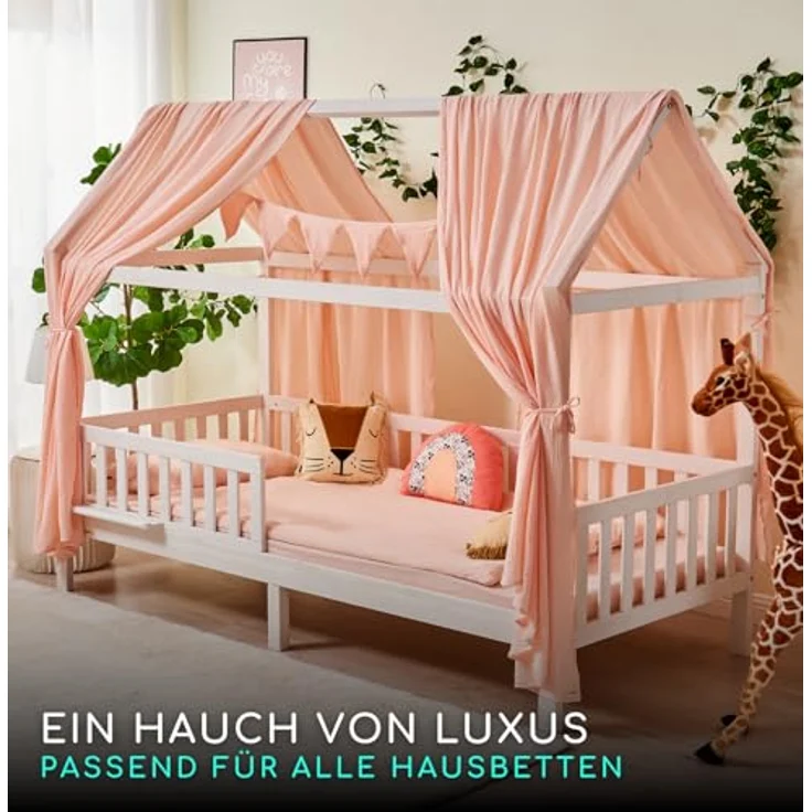 Alavya Home® Betthimmel Dekoset (2 Stück Betthimmel 1 Stück Wimpelkette 300cm cm lang mit 9 Stück Wimpeln, 3-tlg), Dekoset aus 100% Bio-Musselin Baumwolle 125x350 cm – Bild 9