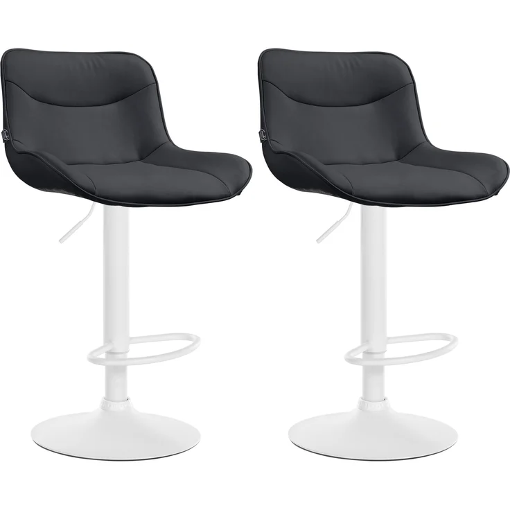 2er Set Barhocker RAGAD - Kunstleder Schwarz 49x51x85 cm Weiß | Barstuhl Höhenverstellbar Mit Lehne Drehbar Tresenhocker Tresenstuhl Kneipenhocker – Bild 1