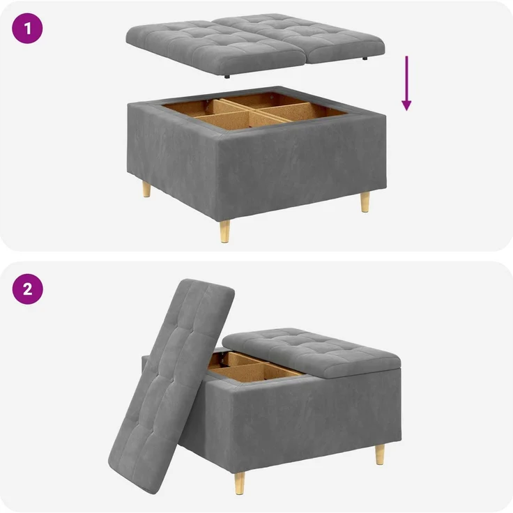 vidaXL Ottoman mit Stauraum Dunkelgrau 80 x 80 x 45 cm Samt 876841 – Bild 9