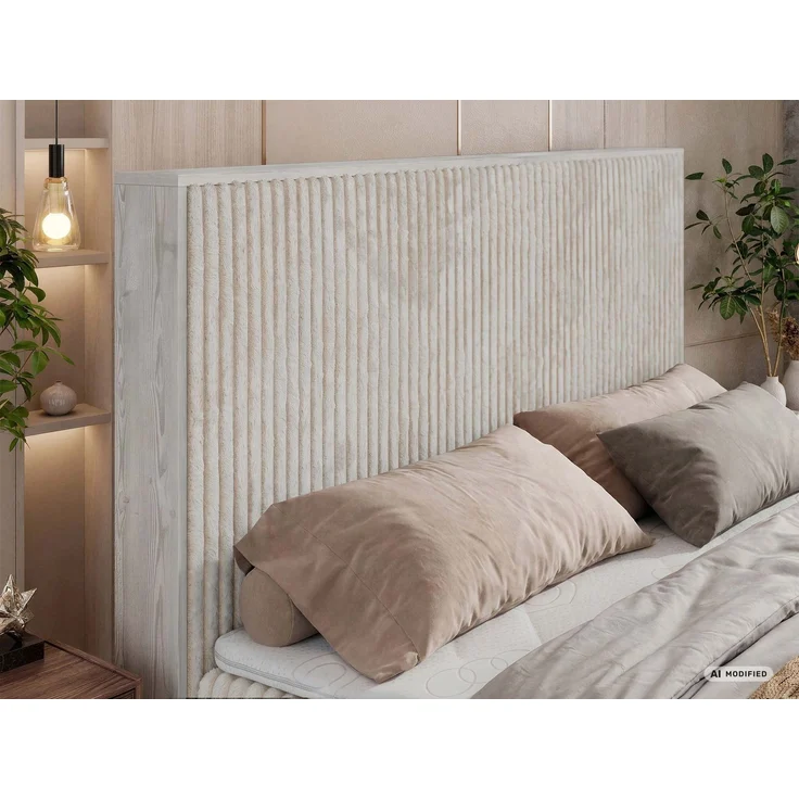 Boxspringbett NORDIC DUO 160 x 200 cm mit Matratze H3, hohe Kopfteil Doppelbett inkl. Topper Visco Holzoptik zwei Bettkästen - Beige Cord – Bild 5
