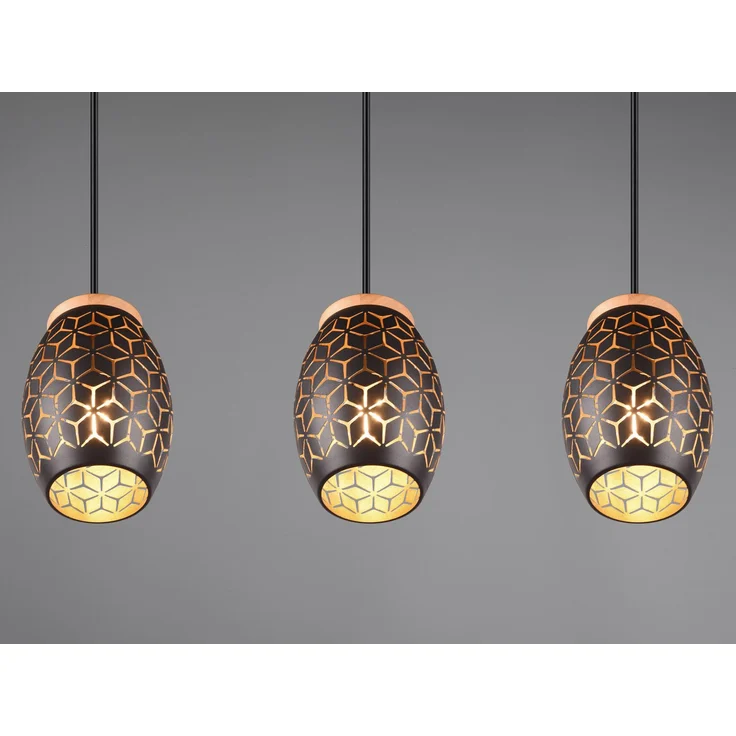 Trio Leuchten Pendelleuchte Bidar 3xE27, schwarz, gold – Bild 8