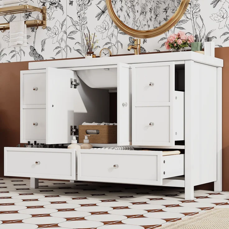Waschtischunterschrank aus MDF mit Kunstharzbecken & Soft-Close, 120x50x86,5 cm, Weiß – Bild 3