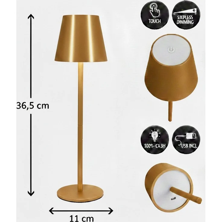 Coen Bakker Deco BV LED Tischleuchte Touch Tischlampe Dimmbar Akku IP44 Glatt Groß, Touch-Funktion, LED fest verbaut, Warmweiß, Kaltweiß, Tageslichtweiß – Bild 3