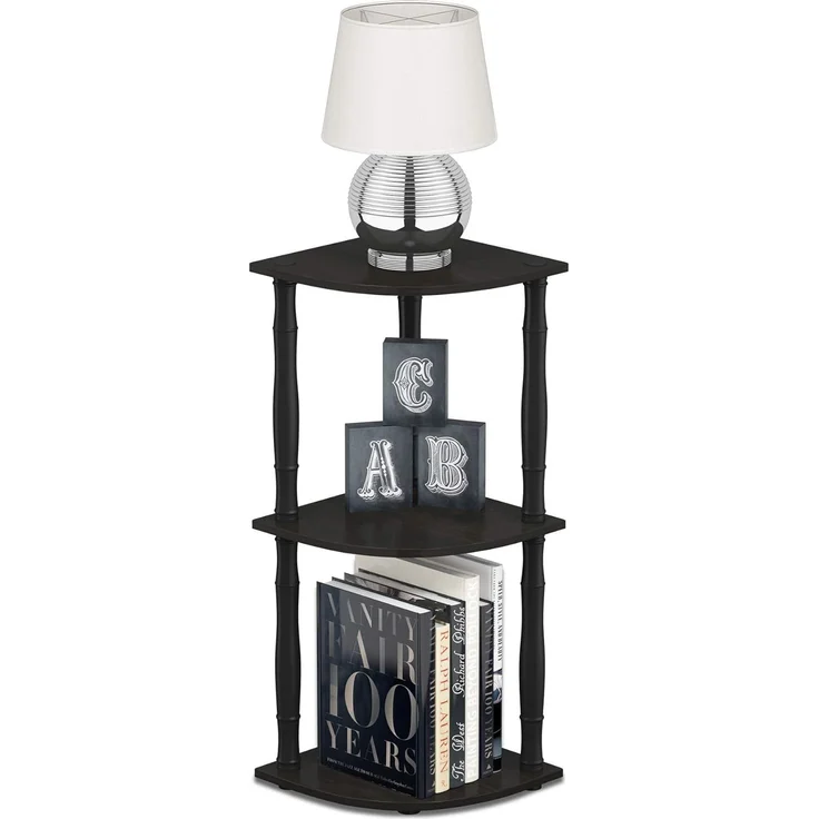 Furinno kompaktes Eck-Mehrzweck-Regal mit 3 Ebenen, holz, Espresso/Schwarz, 29.46 x 29.46 x 75.18 cm – Bild 1