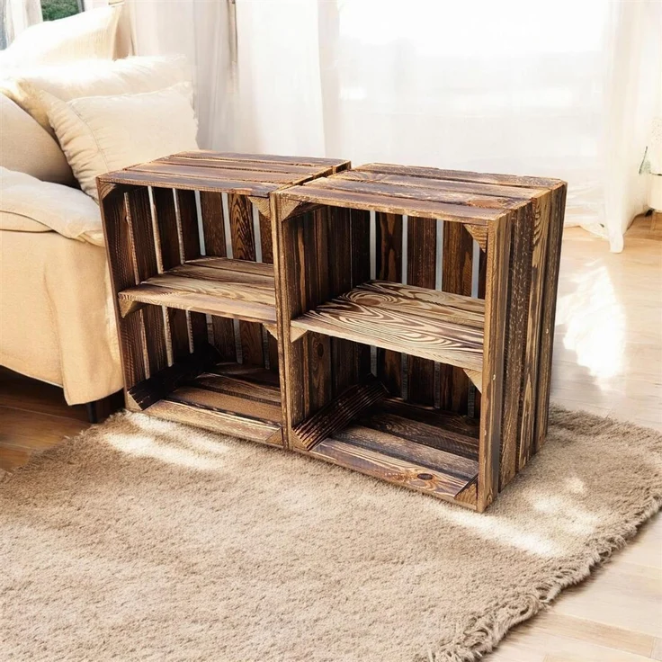 Holzkisten Weinkisten Kisten Vintage 4er Set Geflammt 50 x 40 x 30cm Regal – Bild 4