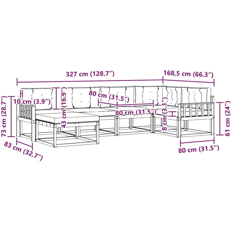 vidaXL Outdoor-Sofagarnitur 6 stk. 6-Sitzer Natur und Hellgrau 3367819 – Bild 9