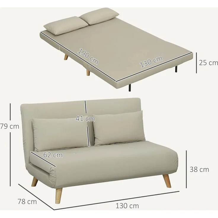 HOMCOM Schlafsofa Schlafsessel, Klappsessel mit Bettfunktion, Klappbarer Relaxsessel in Samtoptik 1 Teile, bis 250 kg belastbar, für Wohnzimmer, Beige – Bild 3