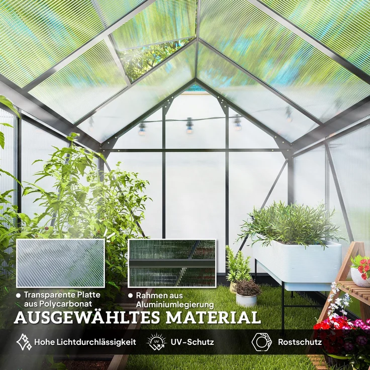 Outsunny Gewächshaus, Aluminiumlegierung, Polycarbonat, Grau, 190L x 192B x 201H cm – Bild 5