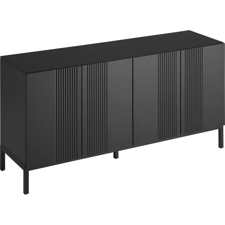 Merax Modernes Sideboard, Kommode, mit einzigartiger Linie, 4-türig, grifflose Tür, für Esszimmer, Wohnzimmer und Küche (Schwarz) – Bild 9