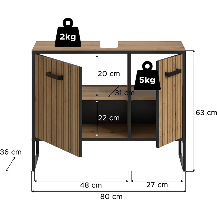 Bagno Waschbeckenunterschrank in Artisan Oak Nachbildung – Bild 4