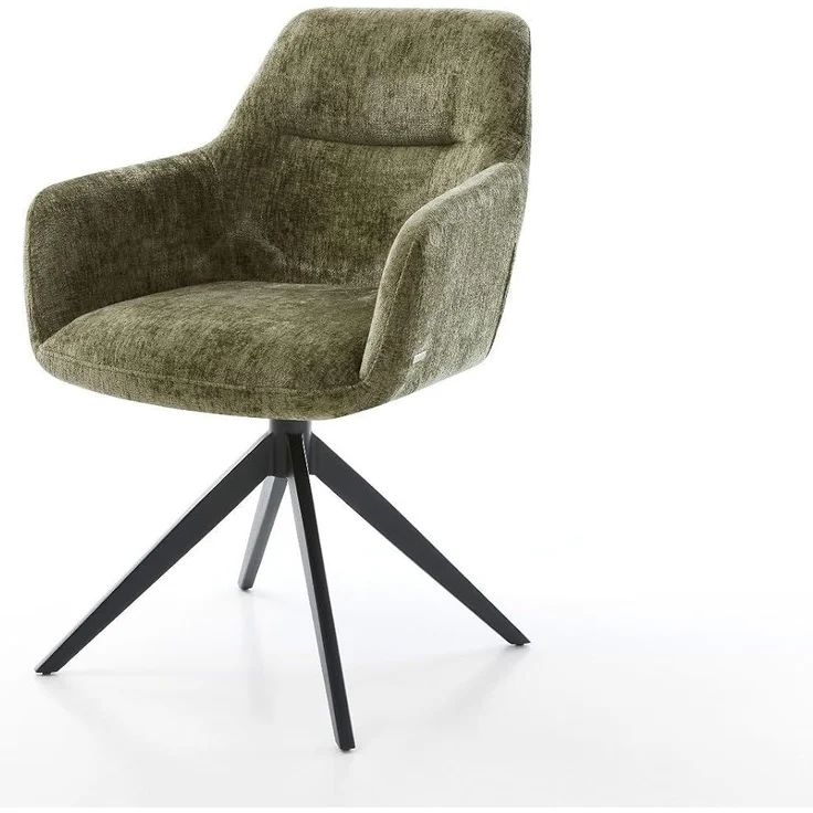 Drehstuhl Pejo-Flex Chenille Olive Kreuzgestell breit Schwarz 360° drehbar Wippfunktion Taschenfederkern – Bild 3