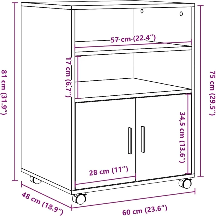 vidaXL Rollschrank Weiß 60x48x81 cm Holzwerkstoff 853164 – Bild 9