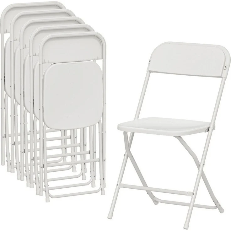 HOMCOM Klappstuhl faltbare Stühle, Stahlrahmen, vielseitig einsetzbar (Bürostuhl, 6 St), für Esszimmer, Wohnzimmer, Weiß – Bild 1